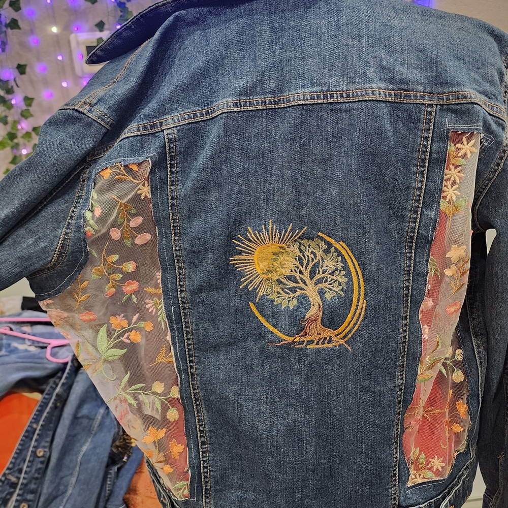 Tree Of Life Custom Lace Denim Jacket